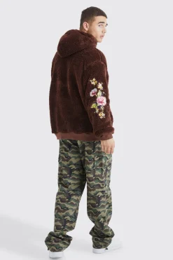 boohooMAN Oversized Borg Hoodie With Floral Embroidery | UK| Hoodies & Sweatshirts