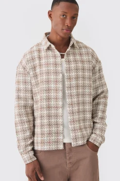 boohooMAN Oversized Boucle Check Long Sleeve Overshirt | UK| Shirts
