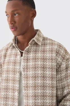 boohooMAN Oversized Boucle Check Long Sleeve Overshirt | UK| Shirts