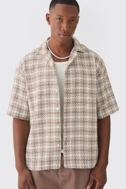 boohooMAN Oversized Boucle Check Short Sleeve Revere Shirt | UK| Shirts