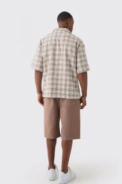 boohooMAN Oversized Boucle Check Short Sleeve Revere Shirt | UK| Shirts