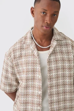 boohooMAN Oversized Boucle Check Short Sleeve Revere Shirt | UK| Shirts