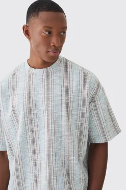 Oversized Boucle Stripe T-shirt | UK^boohooMAN Online