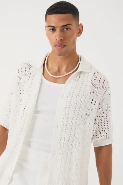 boohooMAN Oversized Boucle Textured Open Knit Shirt | UK| Shirts