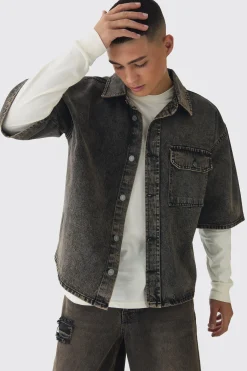 boohooMAN Oversized Boxy 3/4 Sleeve Denim Overshirt | UK| Shirts