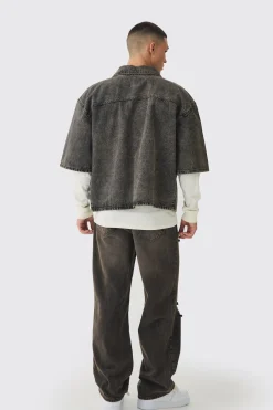boohooMAN Oversized Boxy 3/4 Sleeve Denim Overshirt | UK| Shirts