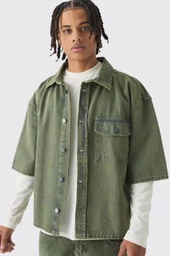 boohooMAN Oversized Boxy 3/4 Sleeve Denim Overshirt | UK| Shirts