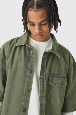 boohooMAN Oversized Boxy 3/4 Sleeve Denim Overshirt | UK| Shirts