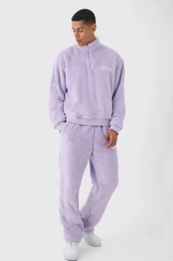 boohooMAN Oversized Boxy 1/4 Zip Limited Edition Teddy Borg Sweat Tracksuit | UK| Tracksuits