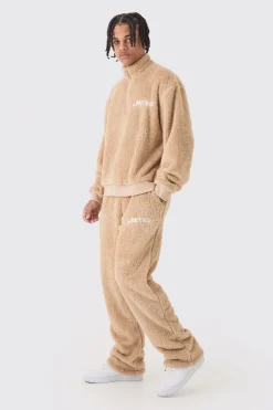 boohooMAN Oversized Boxy 1/4 Zip Limited Edition Teddy Borg Sweat Tracksuit | UK| Tracksuits