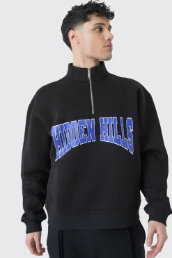 boohooMAN Oversized Boxy 1/4 Zip Varsity Sweatshirt | UK| Hoodies & Sweatshirts