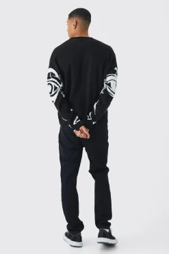 boohooMAN Oversized Boxy Abstract Line Face Knitted Jumper | UK| Knitwear