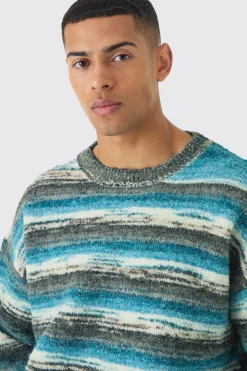 boohooMAN Oversized Boxy Abstract Stripe Knitted Jumper | UK| Knitwear