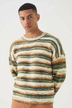 boohooMAN Oversized Boxy Abstract Stripe Knitted Jumper | UK| Knitwear