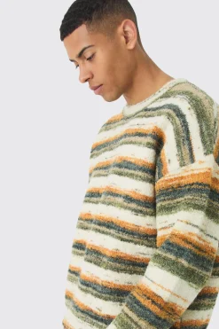 boohooMAN Oversized Boxy Abstract Stripe Knitted Jumper | UK| Knitwear
