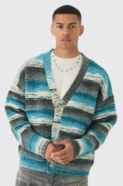 boohooMAN Oversized Boxy Abstract Stripe Knitted Cardigan | UK| Knitwear