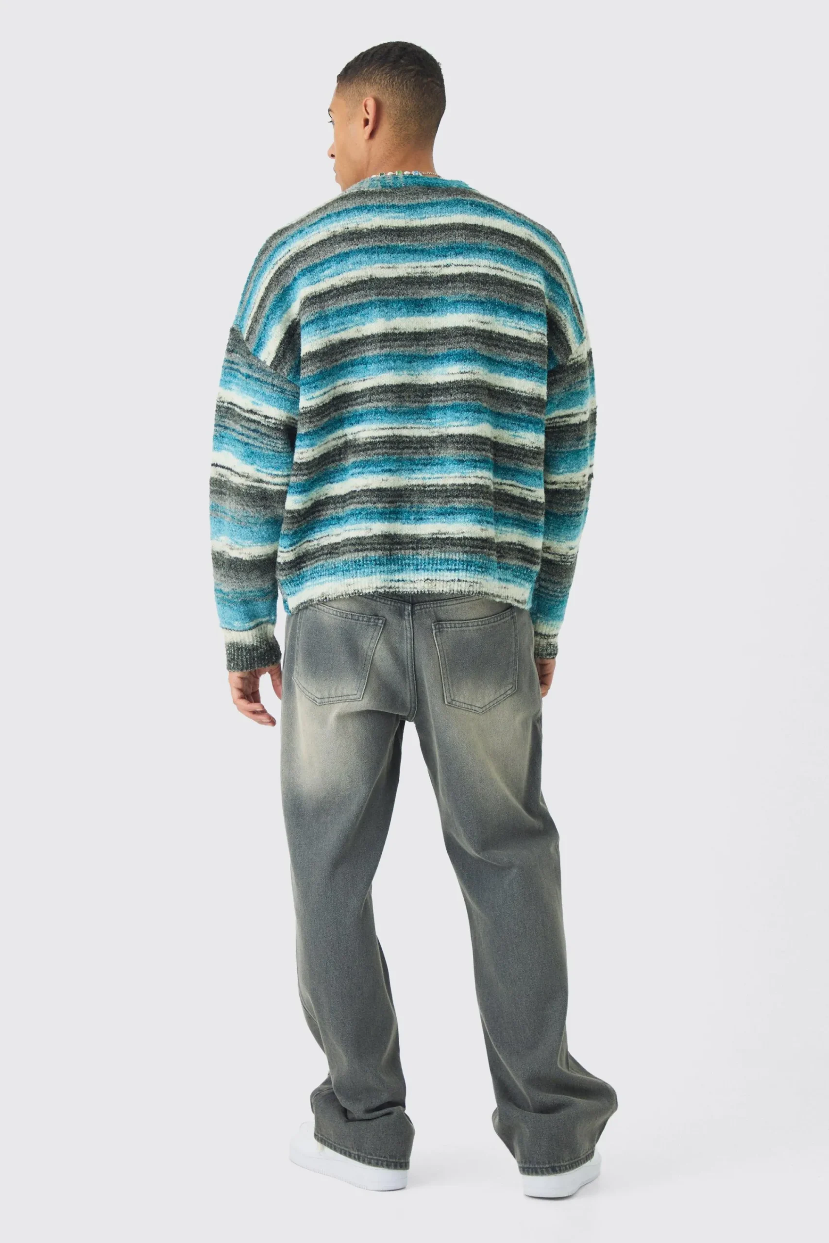 boohooMAN Oversized Boxy Abstract Stripe Knitted Cardigan | UK| Knitwear