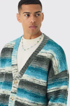 boohooMAN Oversized Boxy Abstract Stripe Knitted Cardigan | UK| Knitwear
