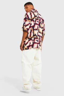 boohooMAN Oversized Boxy Abstract Viscose Revere Shirt | UK| Shirts