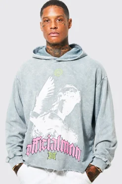 boohooMAN Oversized Boxy Acid Wash Dove Graphic Hoodie | UK| Hoodies & Sweatshirts