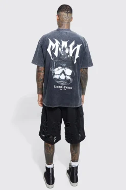 Oversized Boxy Acid Wash Skull T-shirt | UK^boohooMAN Online
