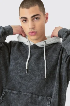 boohooMAN Oversized Boxy Acid Wash Hoodie With Contrast Hood | UK| Hoodies & Sweatshirts
