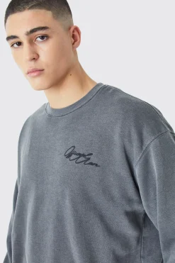 boohooMAN Oversized Boxy Acid Wash Man Graphic Sweatshirt | UK| Hoodies & Sweatshirts