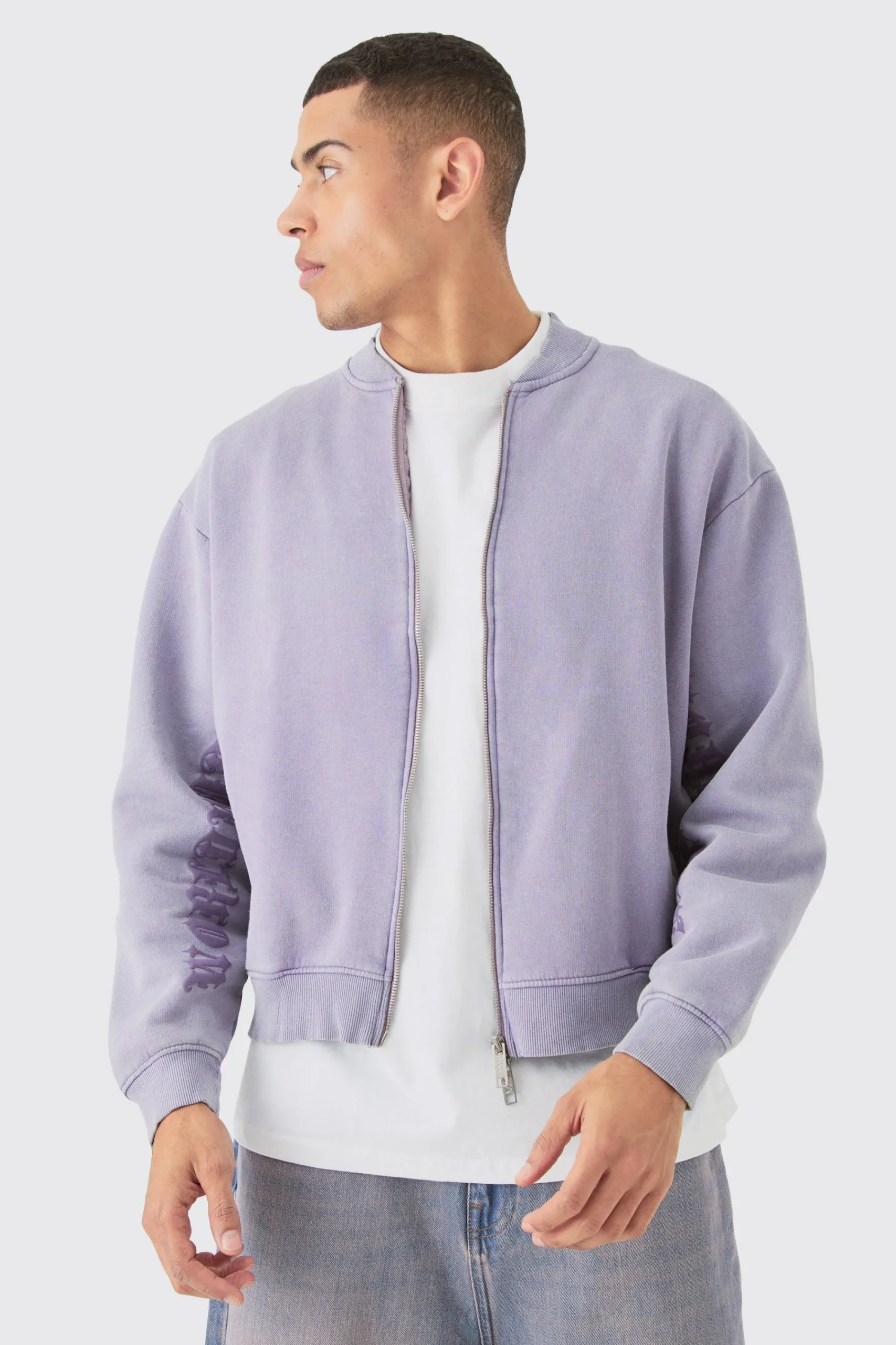 boohooMAN Oversized Boxy Acid Wash Jersey Bomber Jacket | UK| Coats & Jackets