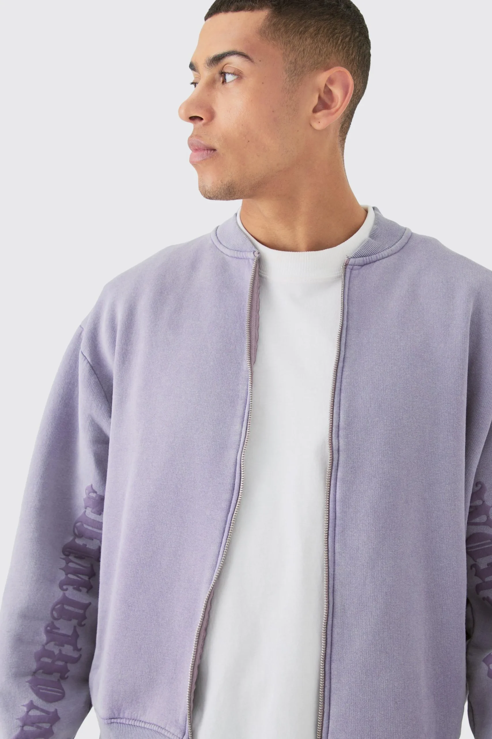 boohooMAN Oversized Boxy Acid Wash Jersey Bomber Jacket | UK| Coats & Jackets