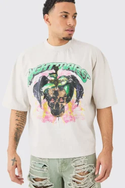 Oversized Boxy Acid Wash Rhinestone Heavyweight T-shirt | UK^boohooMAN Clearance