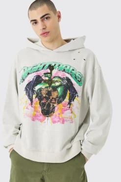 boohooMAN Oversized Boxy Acid Wash Rhinestone Loopback Hoodie | UK| Hoodies & Sweatshirts