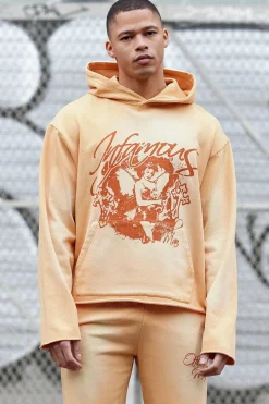 boohooMAN Oversized Boxy Acid Wash Graphic Raw Hem Hoodie | UK| Hoodies & Sweatshirts