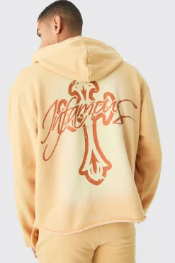 boohooMAN Oversized Boxy Acid Wash Graphic Raw Hem Hoodie | UK| Hoodies & Sweatshirts