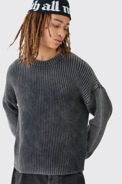 boohooMAN Oversized Boxy Acid Wash Jumper In | UK| Knitwear