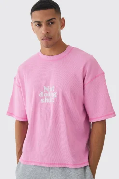 Oversized Boxy Acid Wash Ribbed Slogan T-shirt | UK^boohooMAN New