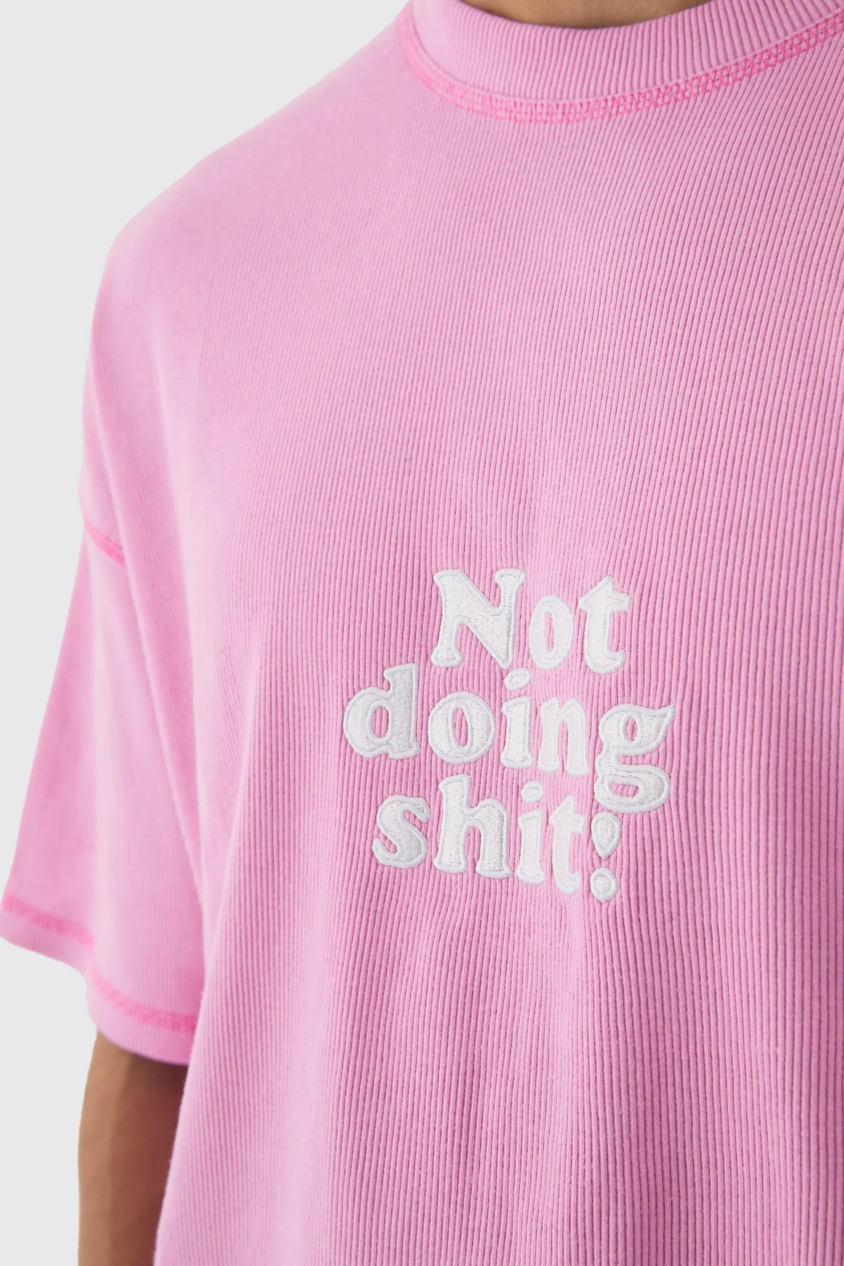 Oversized Boxy Acid Wash Ribbed Slogan T-shirt | UK^boohooMAN New