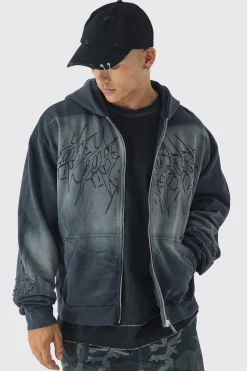 boohooMAN Oversized Boxy Acid Wash Studded Applique Hoodie | UK| Hoodies & Sweatshirts