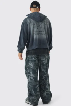 boohooMAN Oversized Boxy Acid Wash Studded Applique Hoodie | UK| Hoodies & Sweatshirts