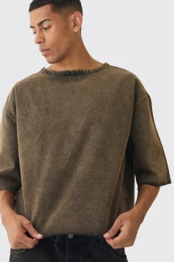 Oversized Boxy Acid Wash Denim T-Shirt | UK^boohooMAN Clearance