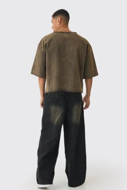 Oversized Boxy Acid Wash Denim T-Shirt | UK^boohooMAN Clearance