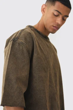 Oversized Boxy Acid Wash Denim T-Shirt | UK^boohooMAN Clearance
