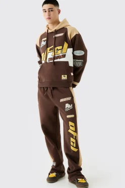 boohooMAN Oversized Boxy Applique Moto Hooded Tracksuit | UK| Tracksuits