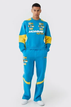 boohooMAN Oversized Boxy Applique Moto Sweatshirt Tracksuit | UK| Tracksuits