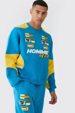 boohooMAN Oversized Boxy Applique Moto Sweatshirt Tracksuit | UK| Tracksuits