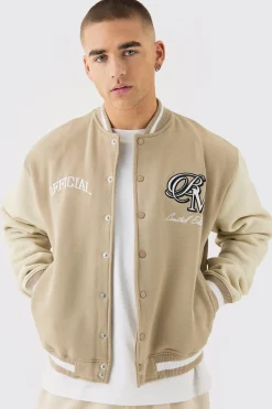 boohooMAN Oversized Boxy Applique Varsity Jersey Bomber Jacket | UK| Coats & Jackets