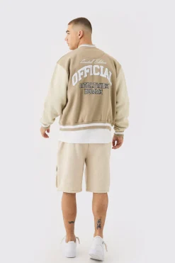 boohooMAN Oversized Boxy Applique Varsity Jersey Bomber Jacket | UK| Coats & Jackets