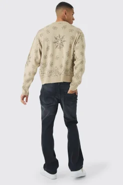 boohooMAN Oversized Boxy Bandana Print Knitted Jumper | UK| Knitwear
