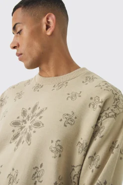 boohooMAN Oversized Boxy Bandana Print Knitted Jumper | UK| Knitwear