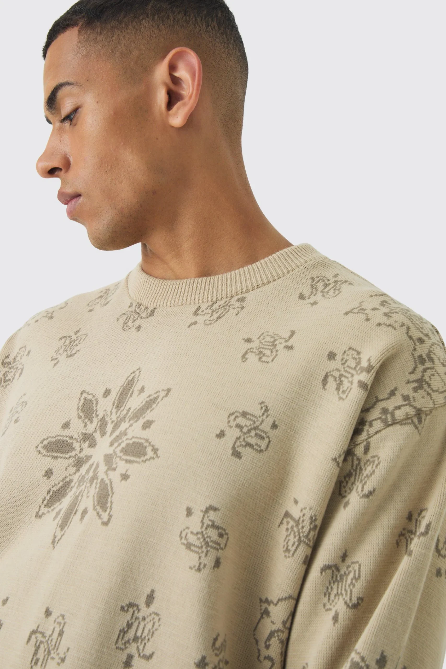 boohooMAN Oversized Boxy Bandana Print Knitted Jumper | UK| Knitwear