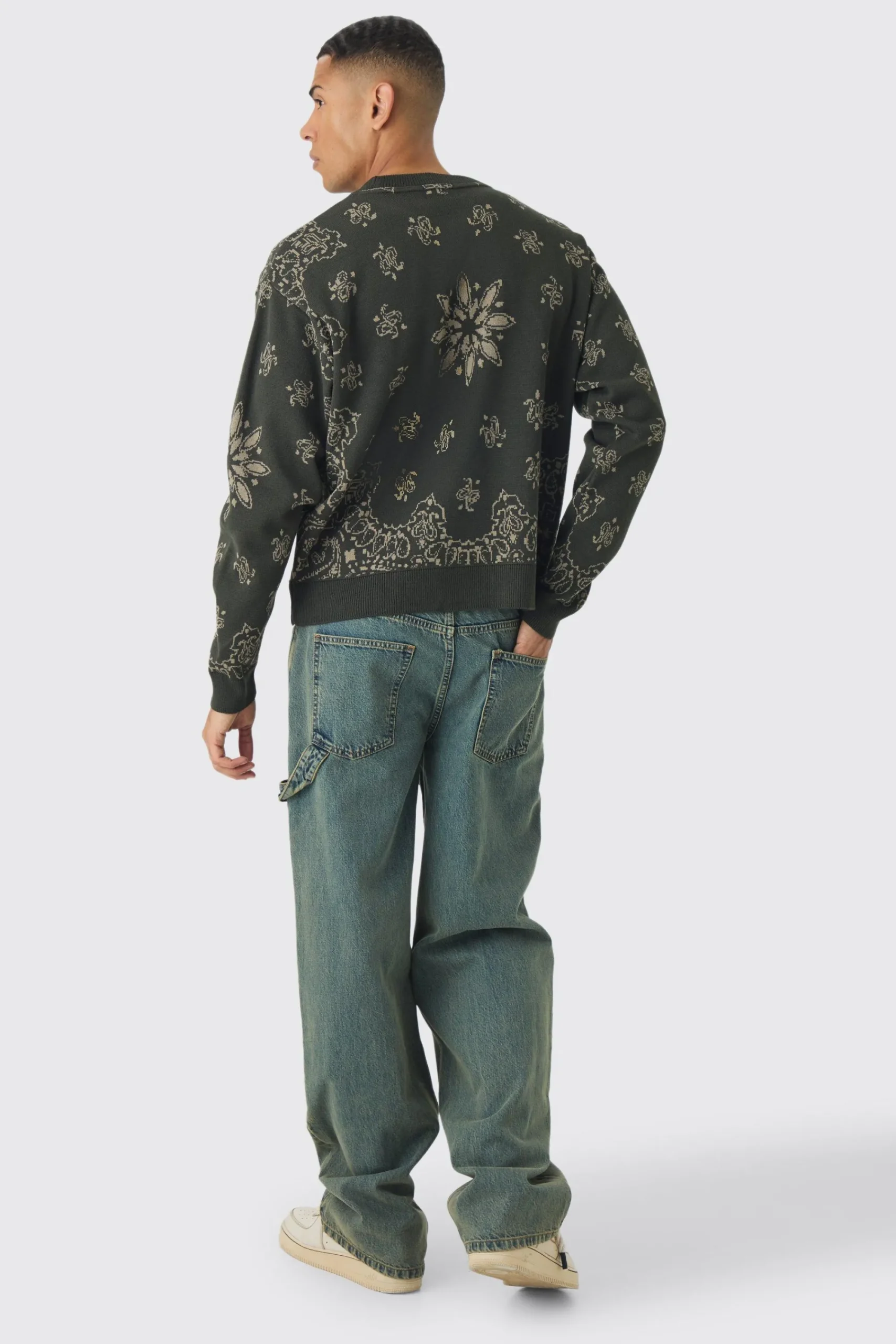 boohooMAN Oversized Boxy Bandana Print Knitted Jumper | UK| Knitwear